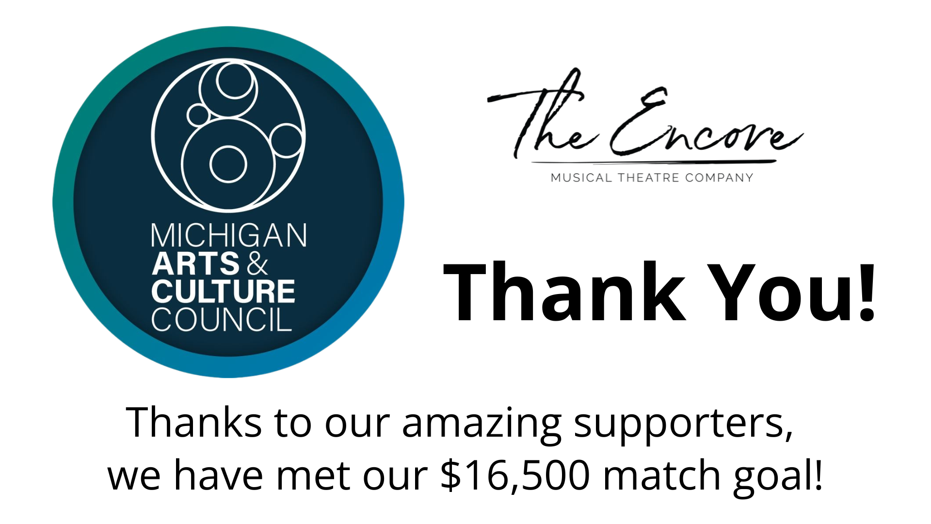 Thanks to the generosity of our amazing supporters we have met our $16,500 match goal to receive the Michigan Arts and Culture Council Grant!