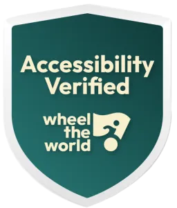 A badge that states the theatre is Accessibility Verified by Wheel the World.